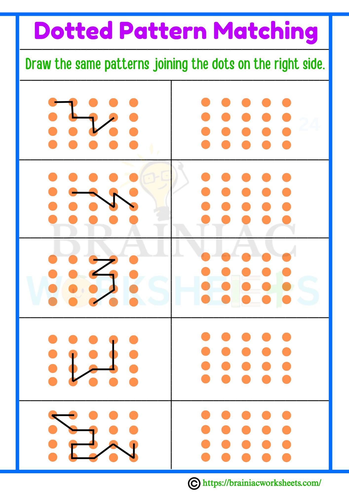 Dotted Pattern Matching Lkg Worksheet - Brainiac Worksheets