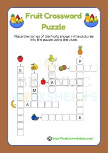 Fruit Crossword Puzzle Class 1 Worksheet - Brainiac Worksheets