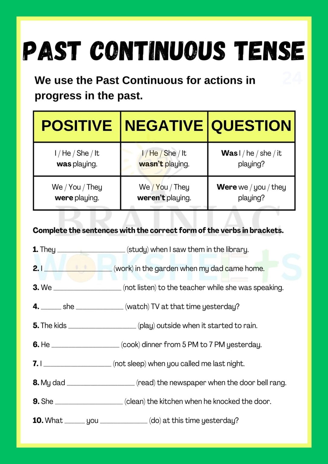 Past Continuous Tense English Worksheet For Class 4 Brainiac Worksheets Past Continuous Tense English Worksheet For Class 4 Brainiac Worksheets