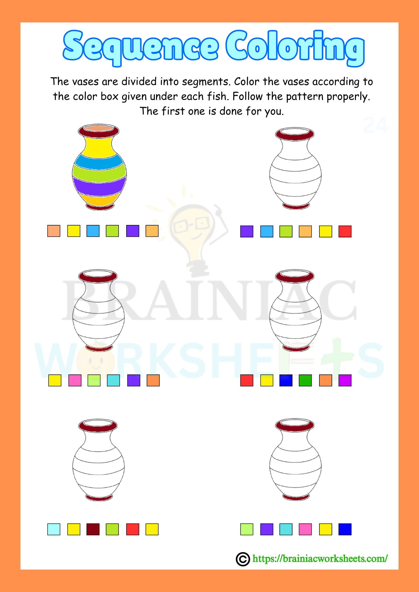 Vase Sequence Color Drawing Worksheet For Class 2 - Brainiac Worksheets