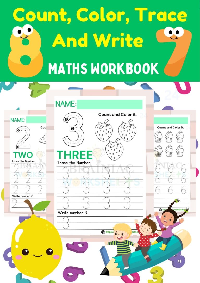 Count Color Trace And Write Maths Workbook For Ukg - Brainiac Worksheets