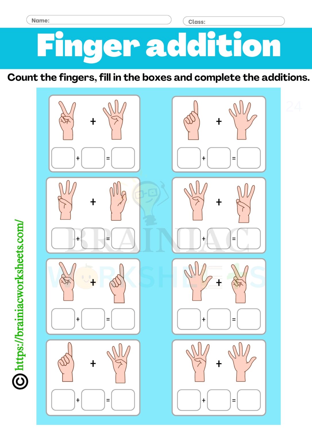 Finger Addition Class 1 Maths Worksheet - Brainiac Worksheets