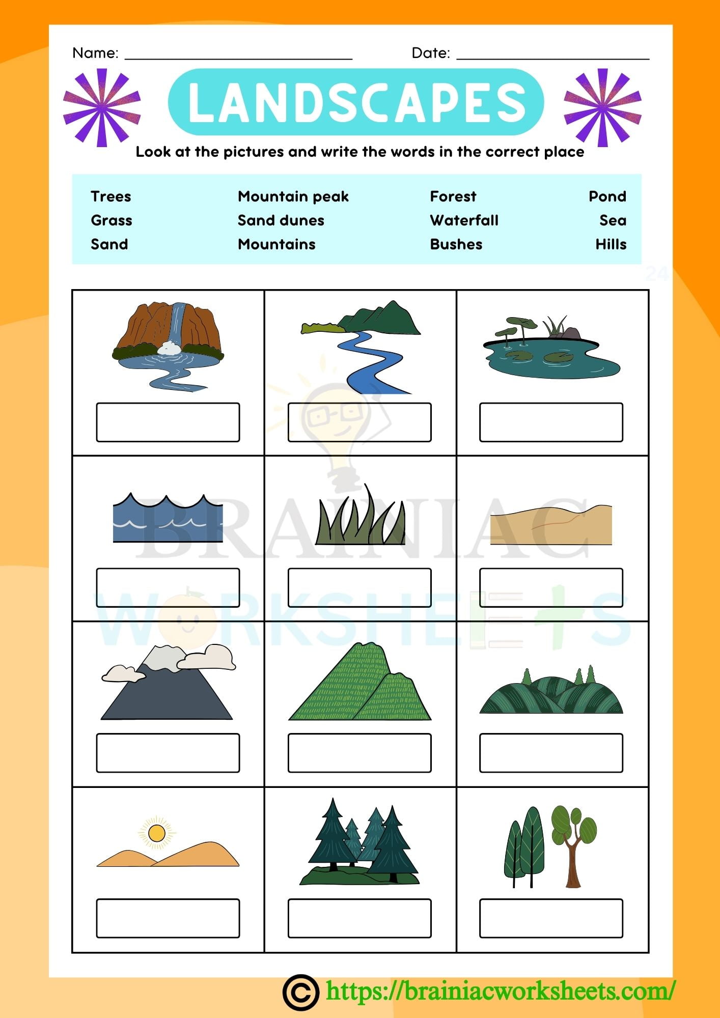 Landscapes Vocabulary Class 2 EVS Worksheet - Brainiac Worksheets