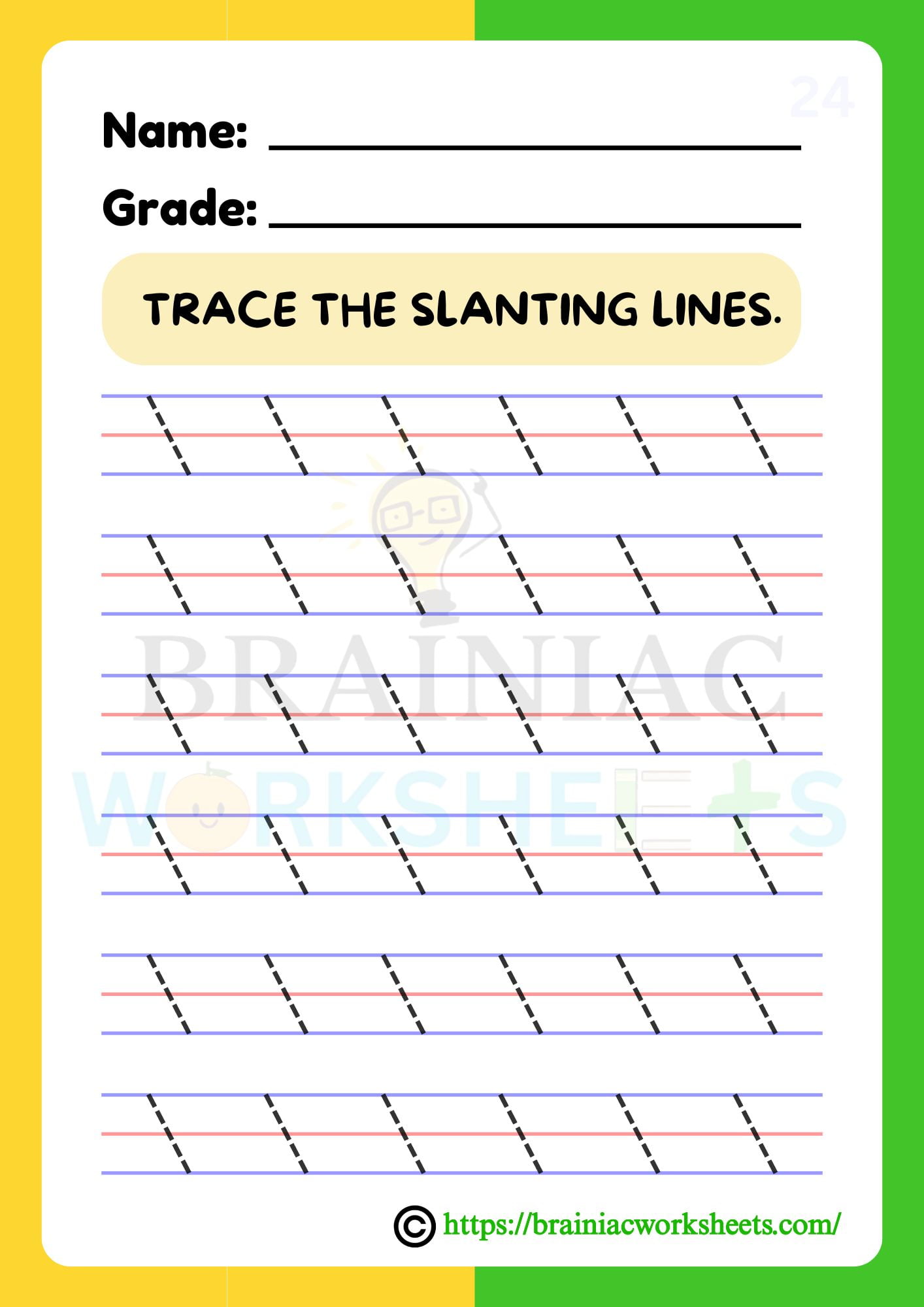 Slanting Lines Tracing Lkg English Worksheet - Brainiac Worksheets