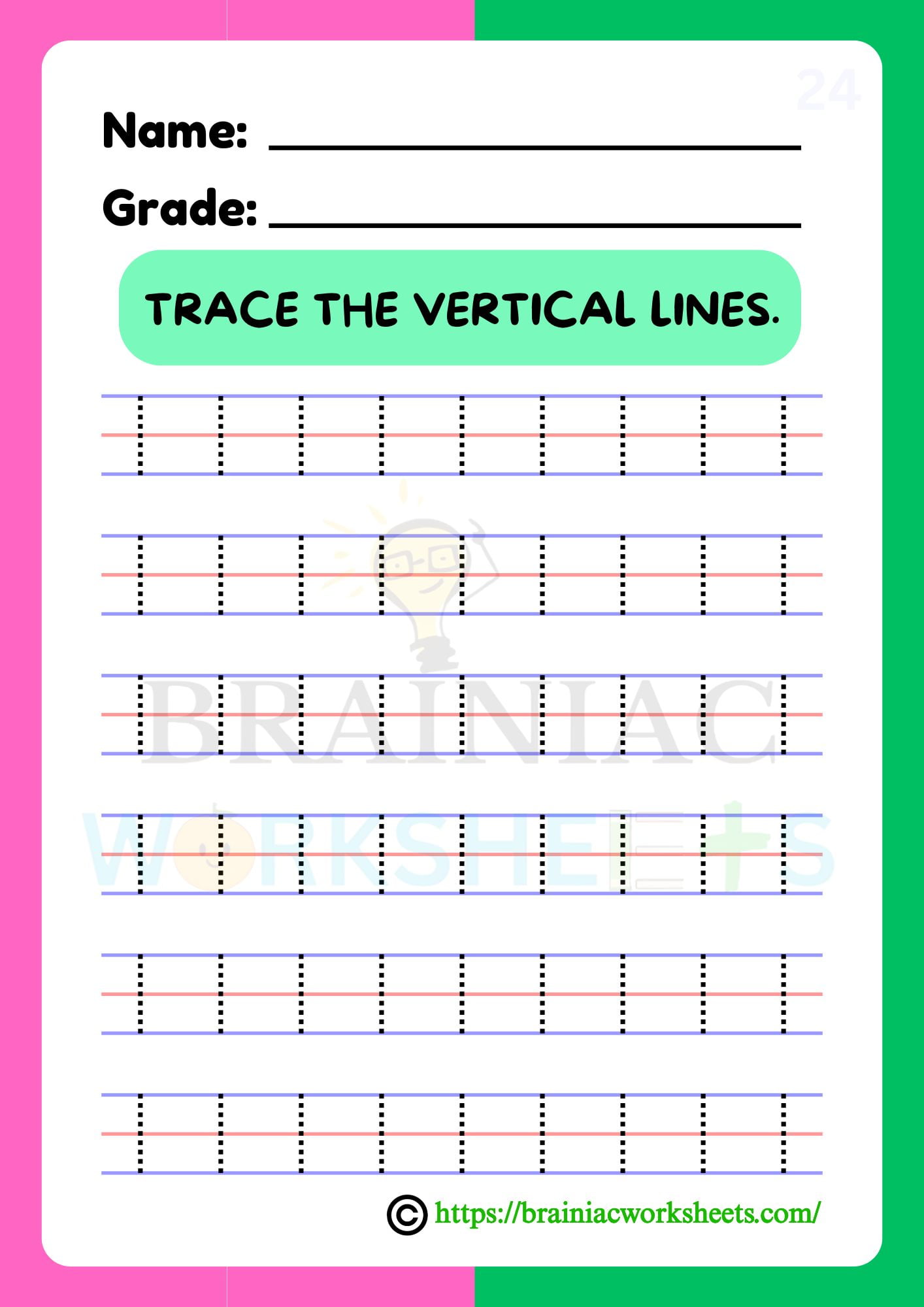 Lkg English Standing Line Tracing Worksheet - Brainiac Worksheets