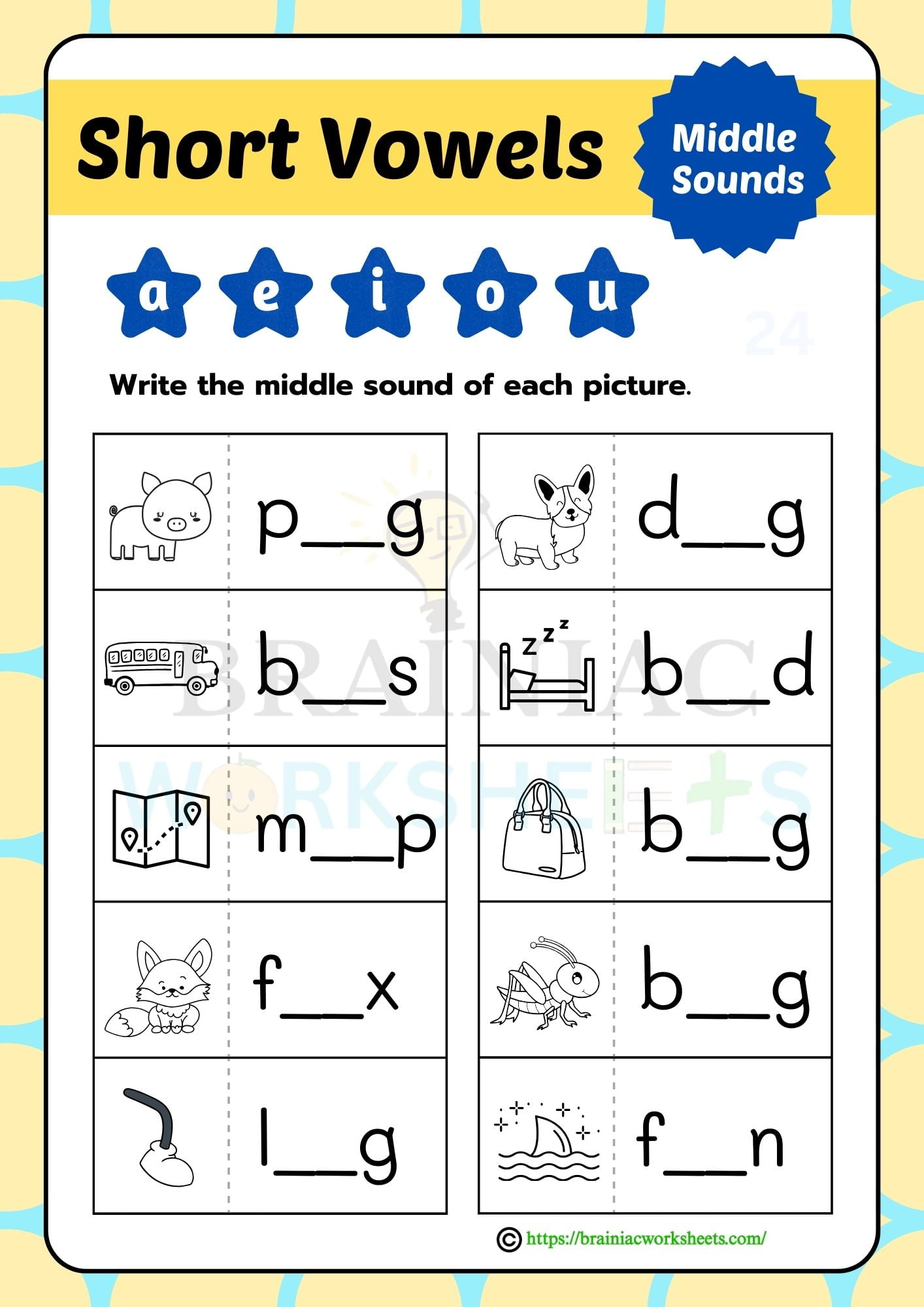 Lkg English Worksheet Short Vowels Middle Sounds - Brainiac Worksheets