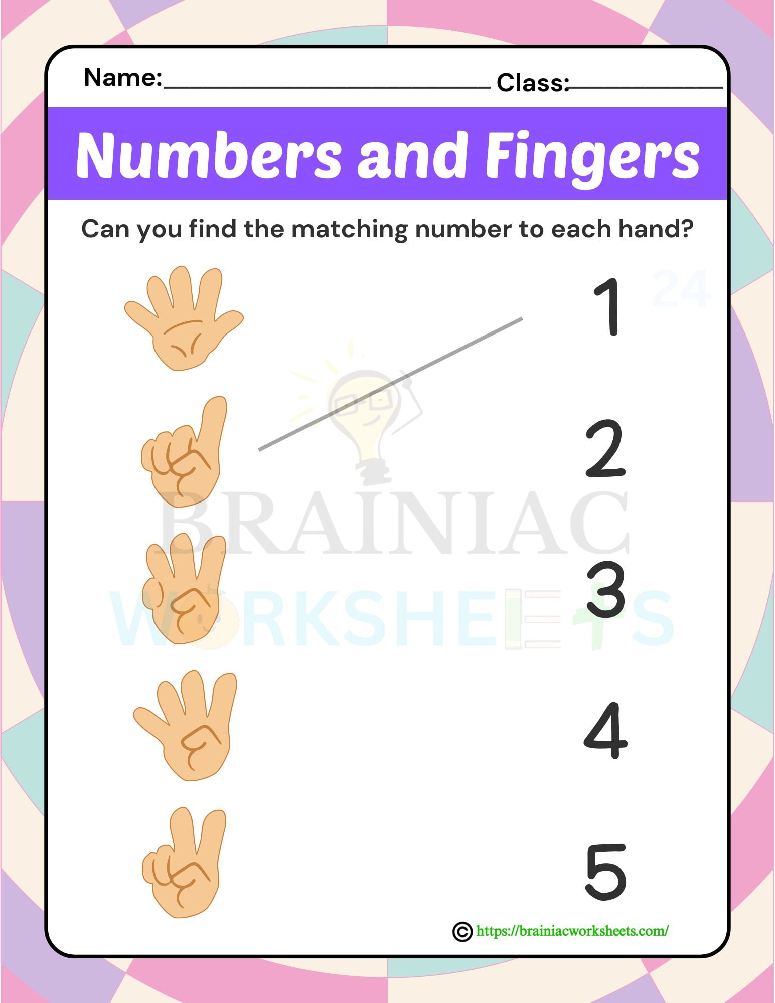 Lkg Maths Worksheet Finger Numbers Matching - Brainiac Worksheets