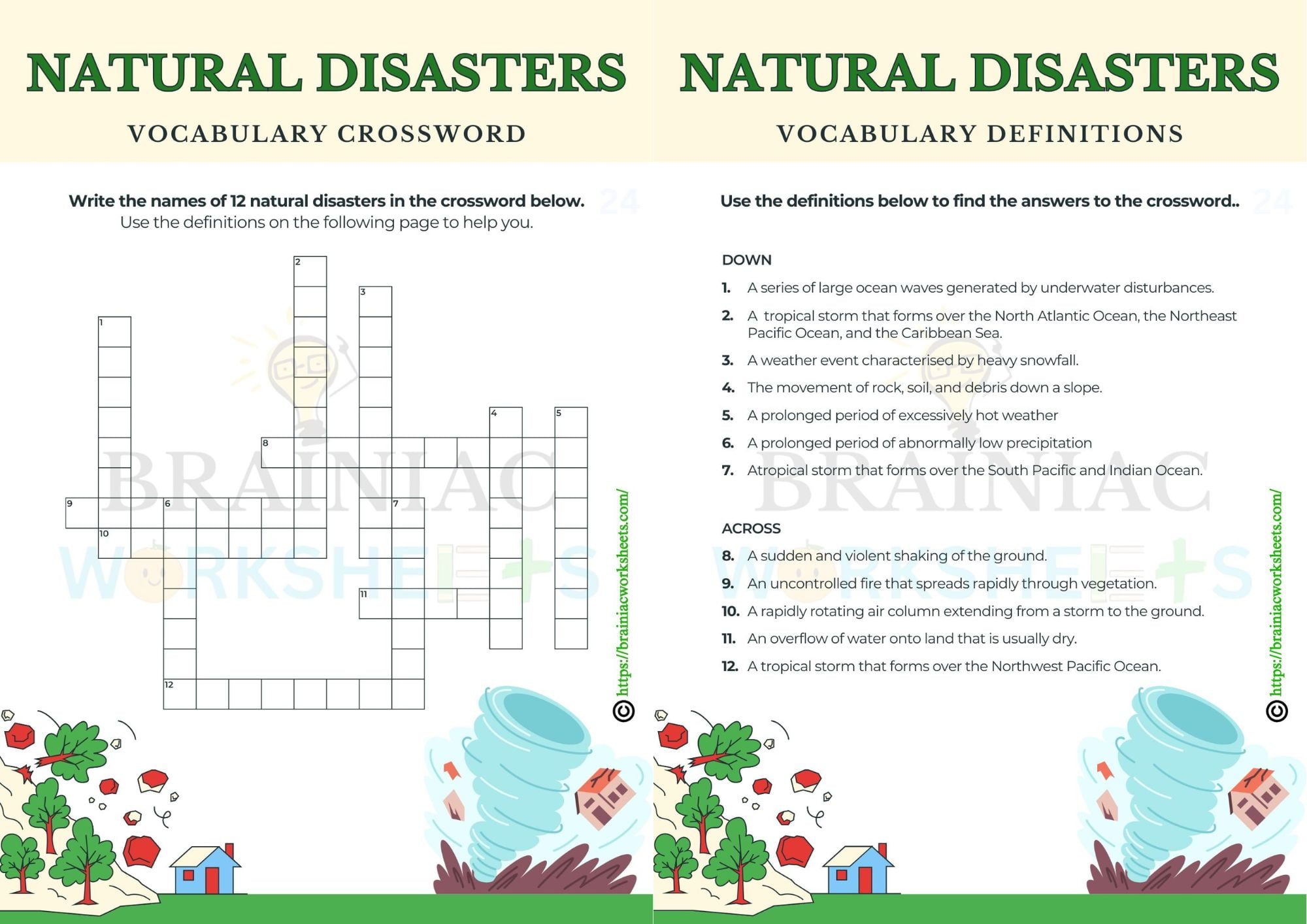 Natural Disasters Vocabulary Crossword EVS Worksheet For Class 5 ...