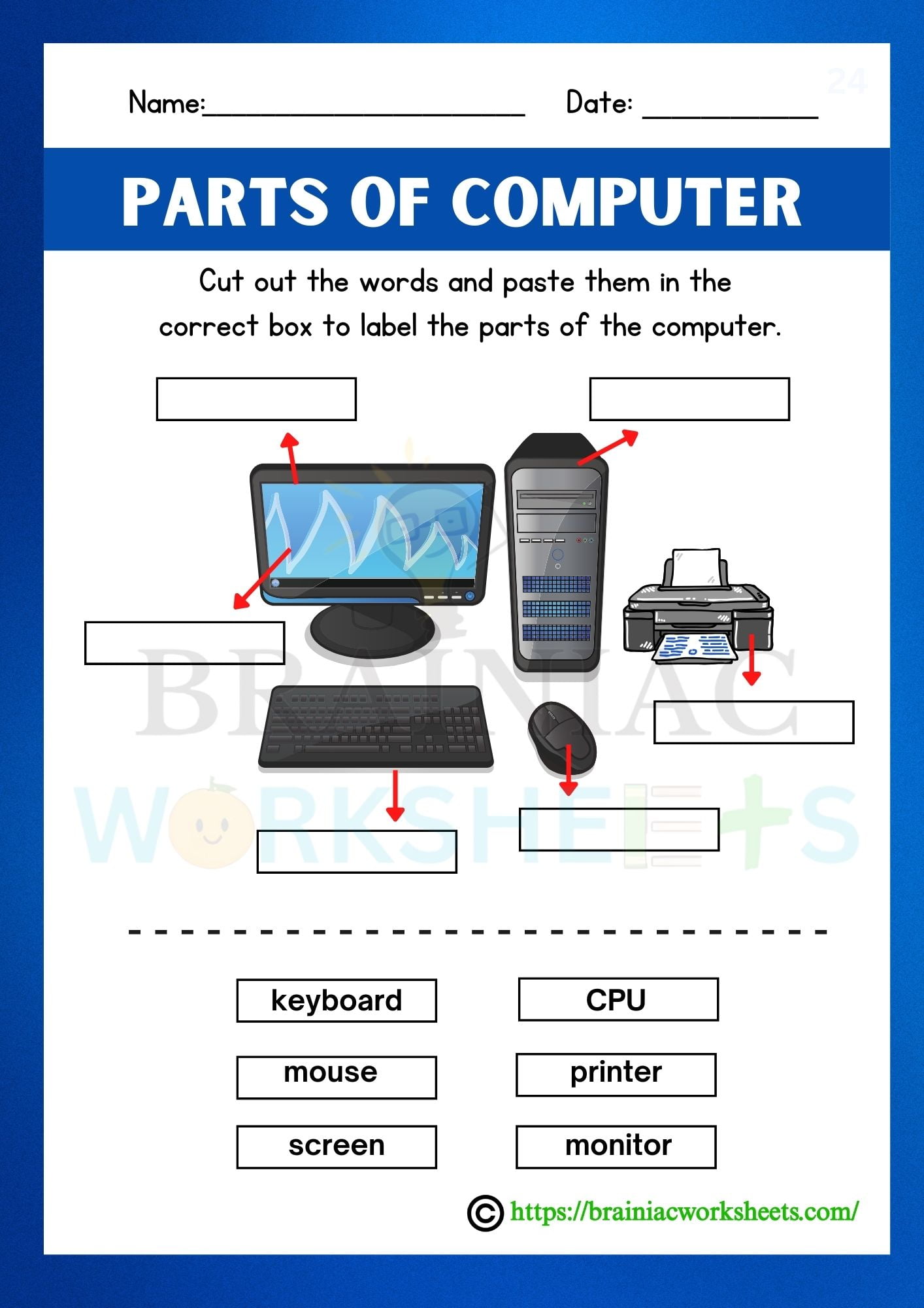 Parts Of Computer Worksheet For Class 1 Brainiac Worksheets