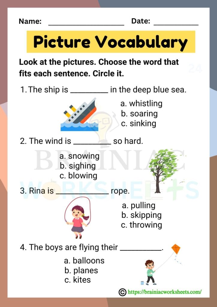 english worksheet for class 1