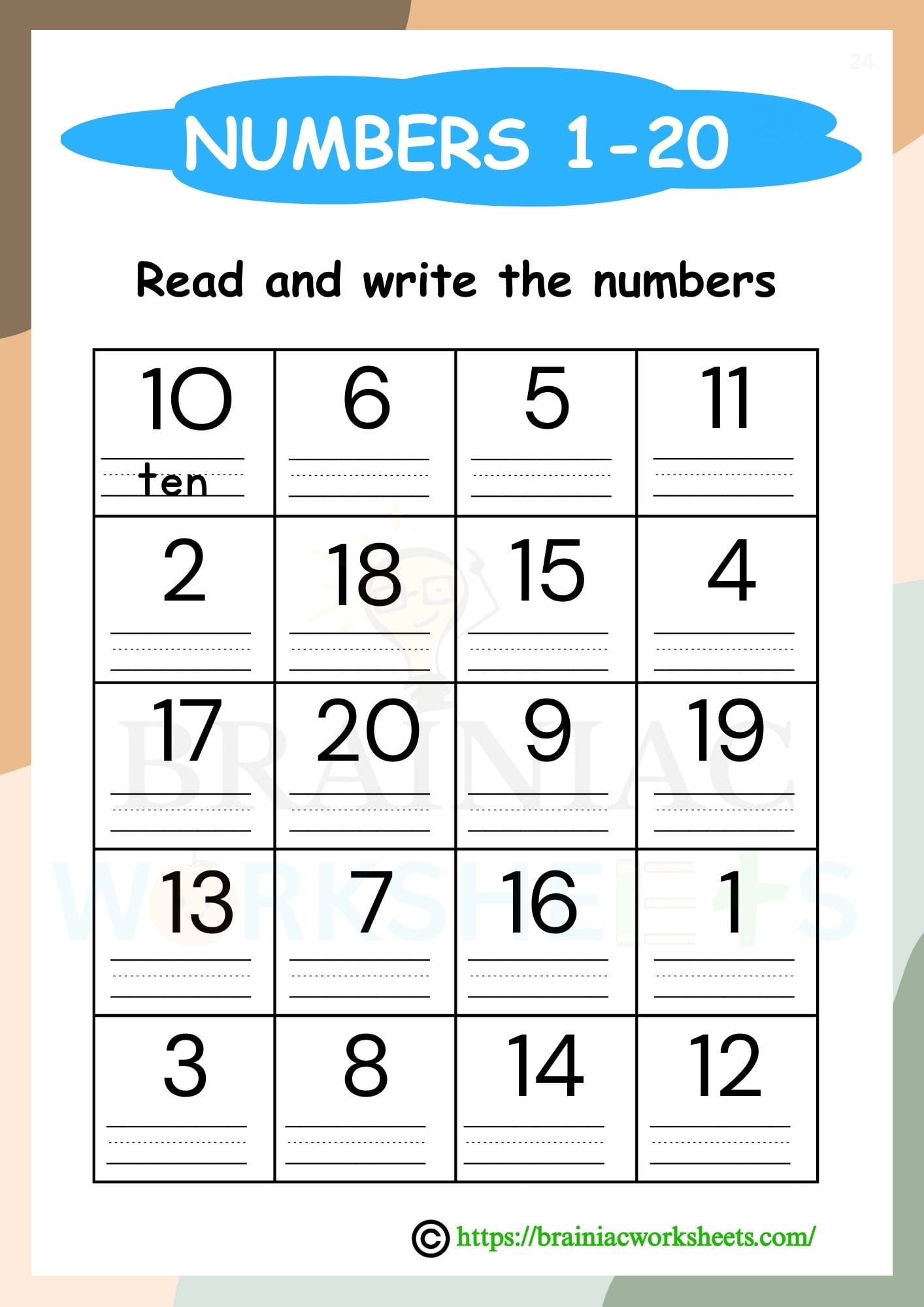 Number Names 120 Ukg Maths Worksheet Brainiac Worksheets