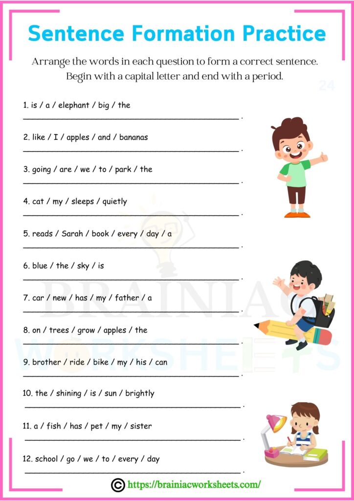 english worksheet for class 1