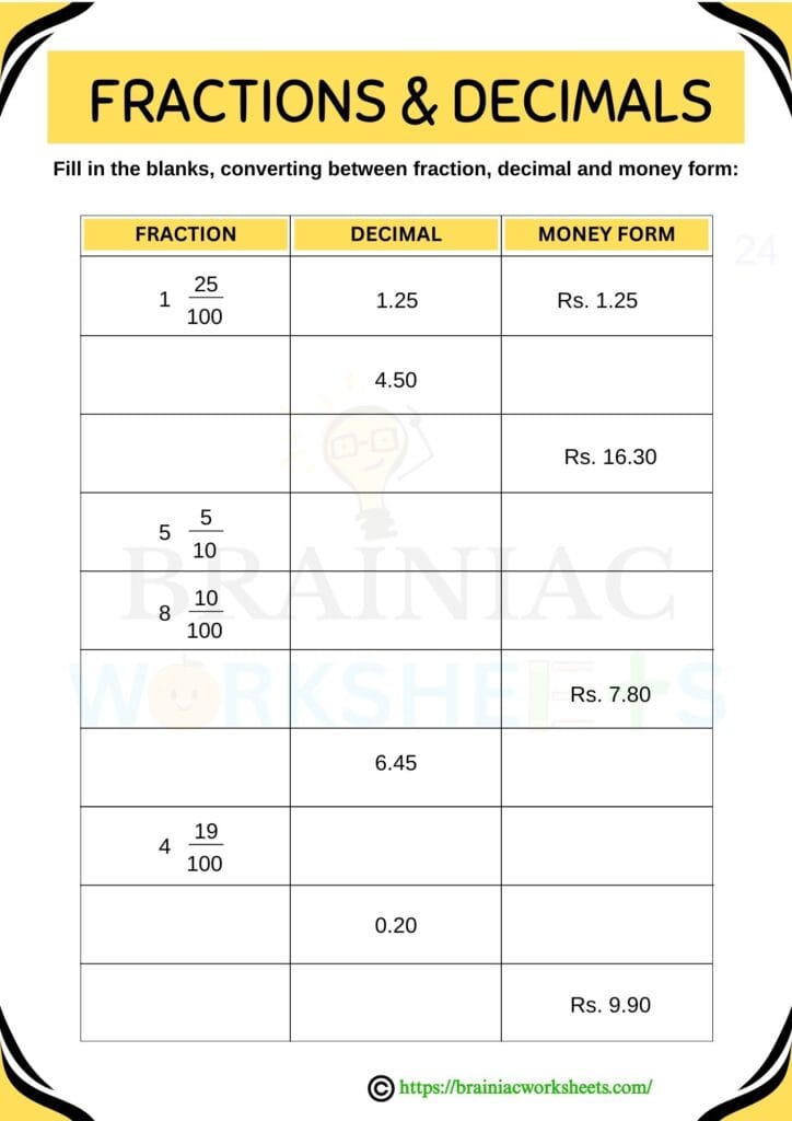 maths worksheet for class 4