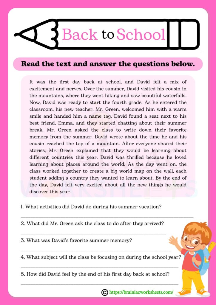 english worksheet for class 5