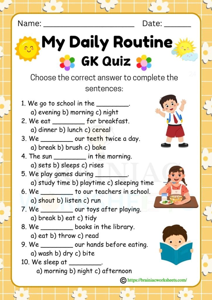 gk worksheet for class 1