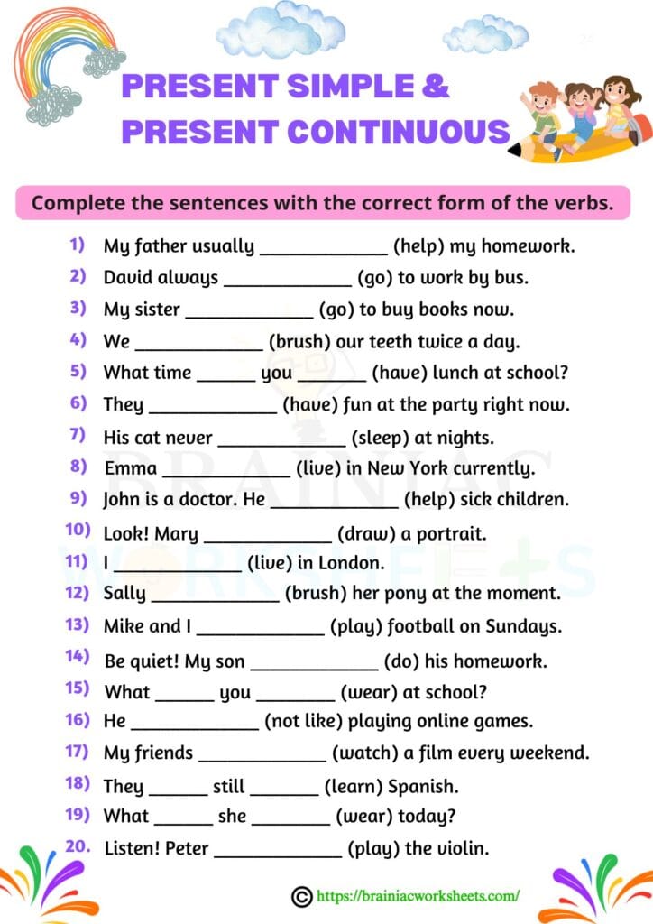 english worksheet for class 4