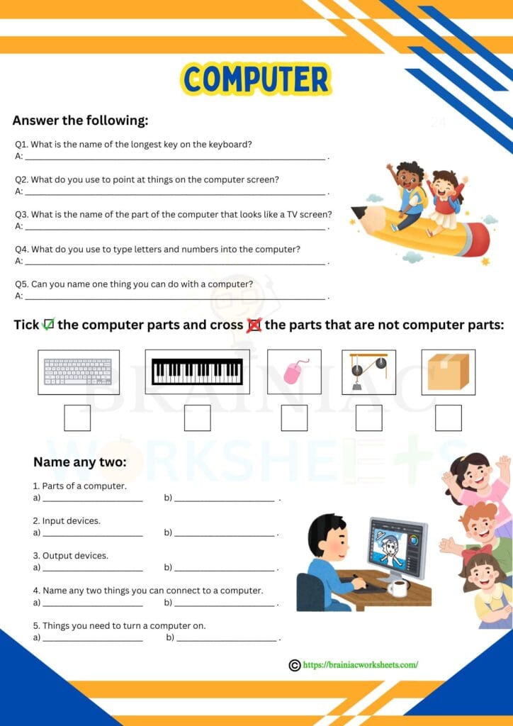 computer worksheet for class 1