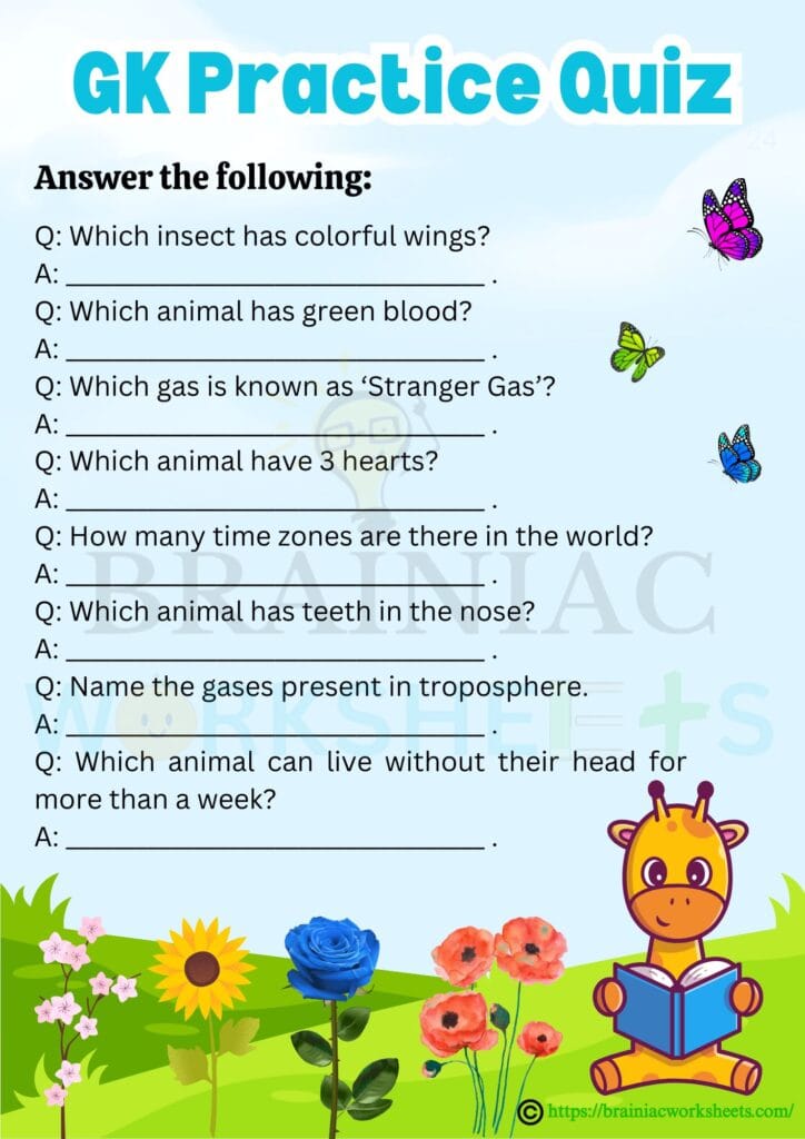 gk worksheet for class 4