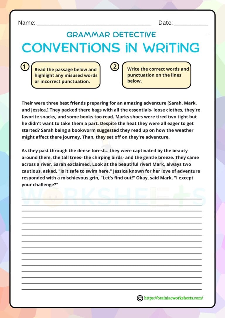 English worksheet for class 4