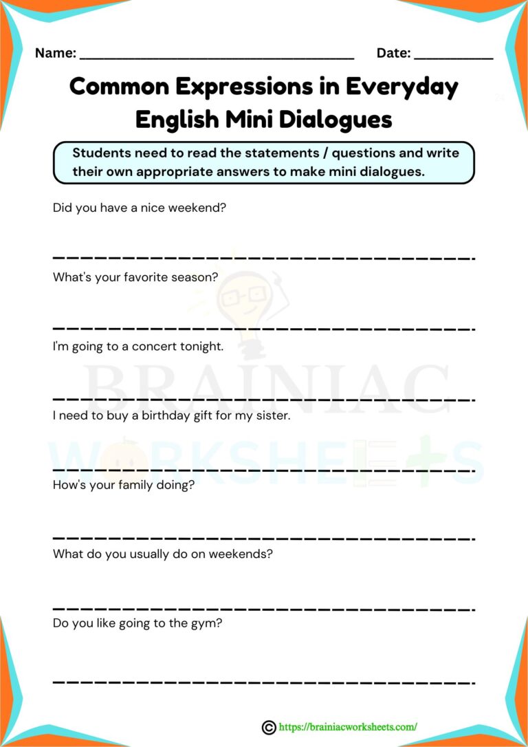 English worksheet for class 4