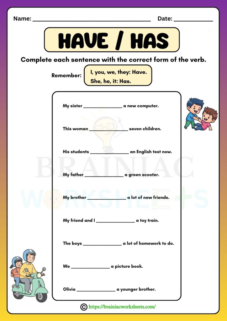 English worksheet for class 2