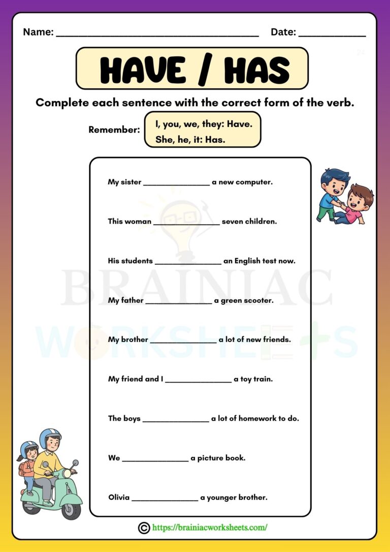 English worksheet for class 2